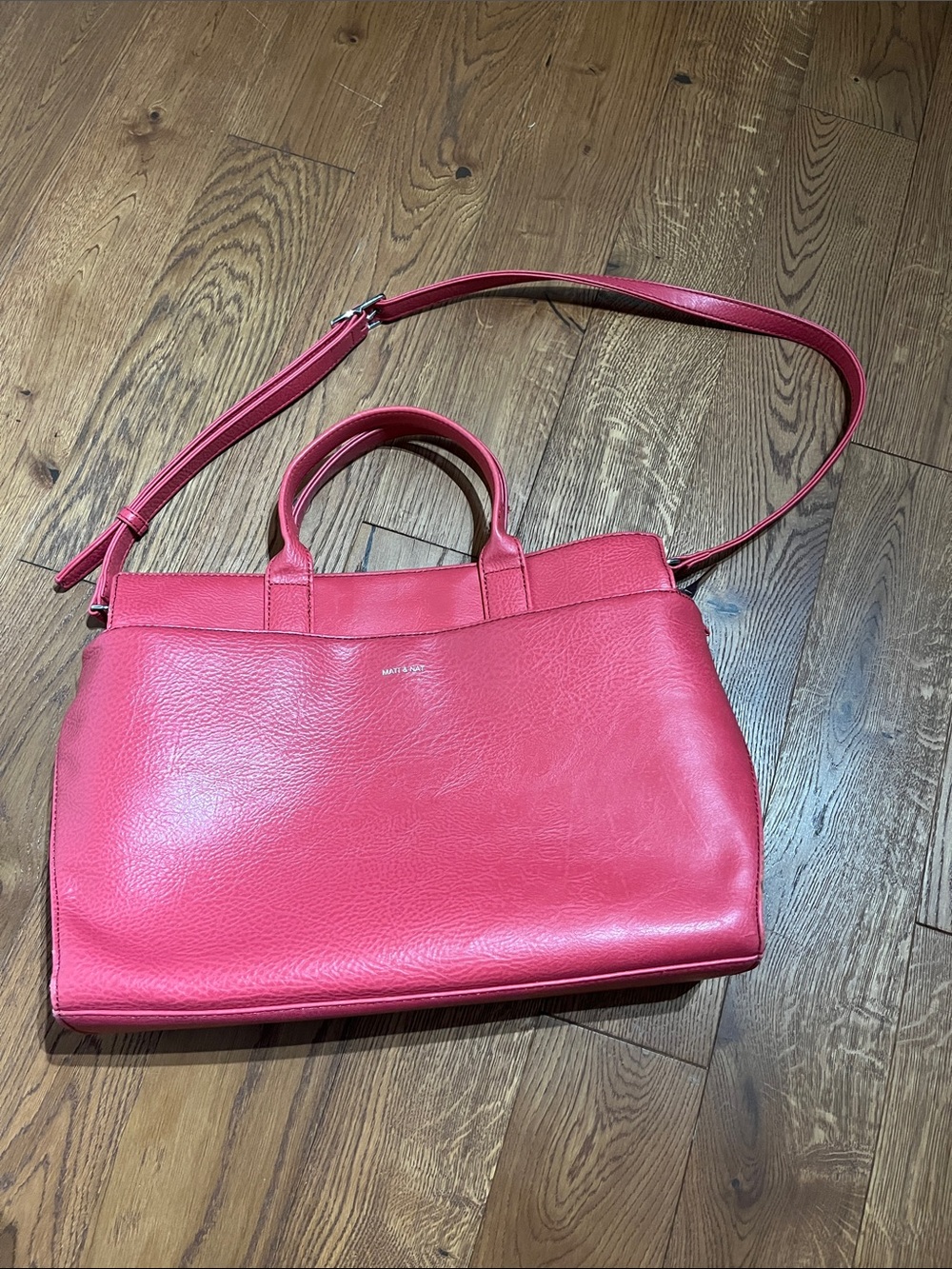 Matt & Nat Coral Pink Vegan Leather Satchel with Detachable Strap
